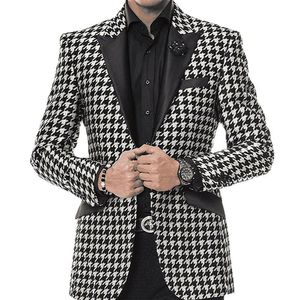 Handsome Houndstooth Groom Tuxedos Peak Lapel Groomsmen Man Suit Mens Wedding/Prom/Dinner Suits Bridegroom Jacket Pants Tie B256