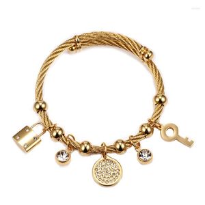 Bangle 2022 Dainty Gold Color Bracelets For Women Adjustable Bracelet Key&Lock With Zircon Design Wrist Daily