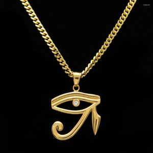Anhänger Halsketten Goldfarbe Antike ägyptische Halskette Schmuck mit kubanischer Kette Edelstahl Das Auge des Horus Charmant