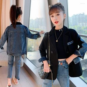 Jackets Kinder Baby Girls Coat Fashion Black Patchwork Denim Tops Frühling Herbst Kinder Kleidung Teen Girl Blazer Outwear Outwear