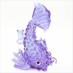 Andra rökningstillbehör Glasvatten Bong Catfish Form Purple Rig 14 4mm Female Joint Hookah Pipe Bubbler Drop Delivery Home Garde DH8VS