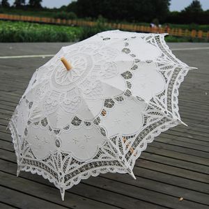 Solid Color Party Lace Paraply Parasols Sun Cotton broderi brudbröllop paraplyer vita färger tillgängliga Dh895