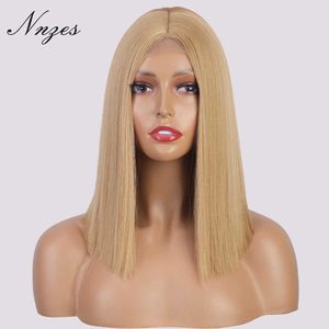 Synthetic Wigs NNZES Short Blonde Wig Synthetic Wigs for Black Women Straight Bob Wig Middle Part Brown Black Copper Ginger Orange Cosplay Hair T221103