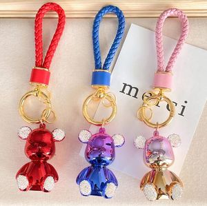 Cartoon Designer Bear Keychain Diamond Bears Keychains Cute Bag Charm Decorations For Man Women Resin Electroplating Key ring 11 Colors