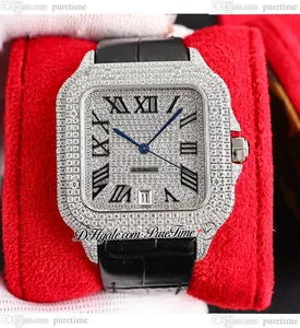 TWF TWWSSA0009 M8215 PAVED DIAMONDS Automatisk herrklocka 40 Miyota Fullt Iced Out Diamond Dial Black Roman Markers Leather Watches Super Edition Puretime C3