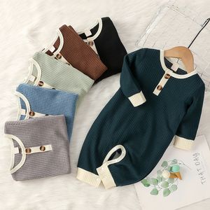 Rompers Citgeett Autumn Infant Baby Girls Boys Jumpsuit Splicing Long Sleeves Knitted Buttons Spring Suit 0-24Months 221104