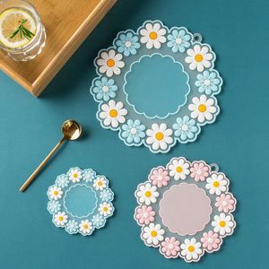 Daisy Flower Coaster tapetes azul rosa não deslizamento PVC Coasters de silicone para decoração de casamento de proteção à mesa decoração