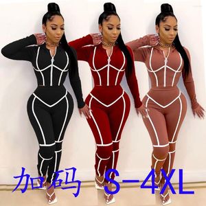 Damen Zweiteilige Hose 48SM9110 Herbst Winter Frauen Casual Fashion Solid Print Langarm Reißverschluss Sport Set Trainingsanzug Sweatsuit Outfits