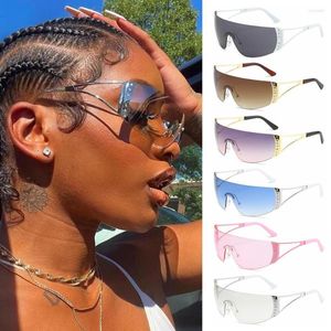 Sunglasses UV400 Frameless Futuristic Eyewear Sun Glasses Flat Top Wrap Around Y2K