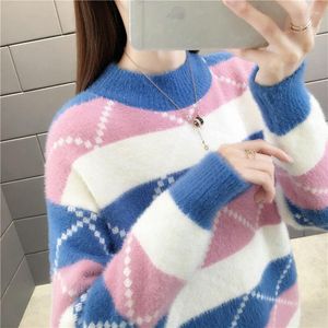 Women's Sweaters Woman Chandails Turtleneck Autumn And Winter Color Matching Sweater Loose
