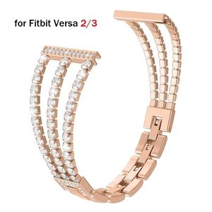 Pulseiras inteligentes pulseira de ouro rosa para fitbit versa 2/3/4/lite banda substituto mulher sense 2 pulsband bling luxury 221105
