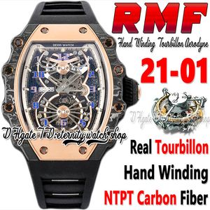 RMF MF202212101 Męskie zegarek Real Tourbillon Aerodyne Ręka Ręka Rose Gold Fibre Cuter Dial Czarny gumowy pasek Super Edition Sport Eternity Watches