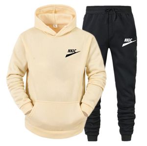 Solid Men's Tracksuit Hooded Pullover Sweatpants Sports Suit Casual Jogger Sportwear 2 Piece Mane Fleece Streetwear Set