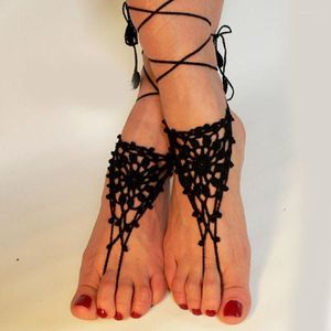 Anklets Black White Crochet Anklet Dance Accessories Barefoot Sandals Foot Jewelry Toe Hand Wedding Bridal Beach Chain