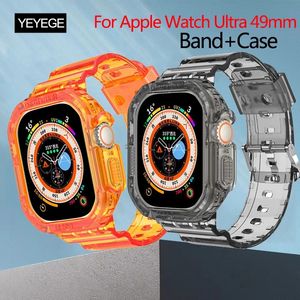 Transparent Strap With Case For Apple Watch Band Ultra 49mm Bracelet Correa 2 in 1 Rugged Cases iWatch Ultra 49 Wristband