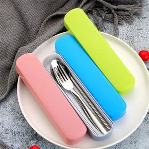 Portable Travel Tableware Set Stainless Steel Dinnerware For School Picnic Chopsticks Spoon Fork Dinner Set With Box