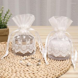 Jewelry Pouches 5pcs 10 14cm Drawstring Pocket Embroidery Butterfly Lace Transparent Mesh Bag Small Object Storage Organza Gift Bags