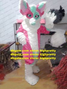Rosa Langes Fell Husky Hund Maskottchen Kostüm Wolf Fursuit Pelzigen Erwachsenen Cartoon Charakter Outfit Gedenken Souvenir Mega-event zz9542