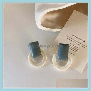 Stud Stud Korean Fashion Geometryczne okrągłe eleganckie eleganckie kolczyki z żywicy akrylowej w kolorze niebieskim dla kobiet