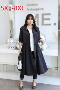 Outerwear 2022 Ladies Spring Autumn Plus Size Tops For Women Large Long Sleeve O-neck Black Overcoat Coat 5XL 6XL 7XL 8XL