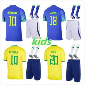Camisa de futebol do Brasil infantil 2022 VINI JR PELE FIRMINO JESUS 22 23 Camisa de futebol do Brasil Uniforme Calções e meias