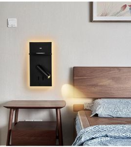 Vägglampa 8W 3W Modern Bedside Interior Lighting med trådlös laddningsläsning LED -ljus för rum sovrumsbord sconce dekor