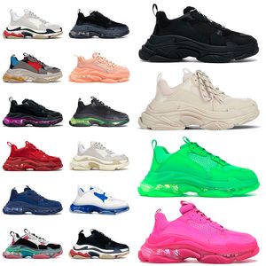 Clear Sole Triple S Dad Shoes US 11 Designer Casual Men Kvinnor Vintage Plate-Forme Sneakers Paris 17FW Glitter Crystal Bottom Luxury Tennis Shoe Trainers