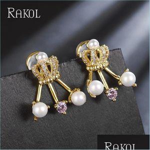 Stud Stud Elegant Cubic Zircon Crown Shape Gold Mini Earrings For Women Imitation Pearl Pink Crystal Jewelry Drop Delivery Dhejg