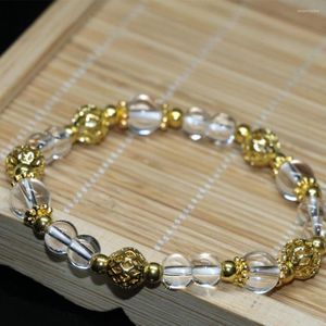 Strang Mode 6mm Weiß Galvanisieren Kristall Armbänder Runde Perlen Gold-farbe Spacer Elegante Schmuck Machen 7,5 zoll B2109