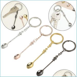 Keychains Lanyards Keychains 4 stuks Mini Crown Lepel Keychain theelepel Paarhanger ketting Key Ring Lus Drop levering mode