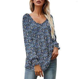 Women's Blouses Elegant Print Shirt Blouse Women Casual Long Sleeve Tee Tops Shirts O-neck Loose Blusas Mujer De Moda