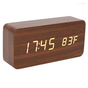 Uhrenboxen LED Holz Digitaluhr Elektronischer Alarm Widescreen mit Temp-Feuchtigkeitsanzeige für Büro