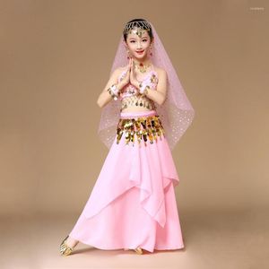 Stage Wear Kids Bollywood India Dance Practice Performance Costumes Belly Clothes Oriental Children Dancing Sets 6pcs/set