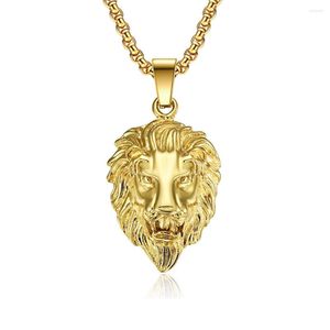 Pendant Necklaces Lion Necklace For Men Animal Stainless Steel Box Chain Gold color Domineering Fashion Jewelry Male Gift Collares