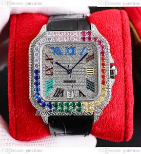 TWF TWWSSA0009 M8215 Paved Diamonds Automatic Mens Watch 40mm Miyota Fully Iced Out Colors Diamond Roman Markers Black Leather Strap Super Edition Puretime B2