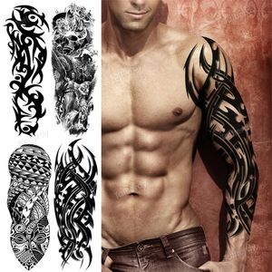 Временные татуировки полная рука временные татуировки большой черный тотем пробные мальчики тату поддельные водонепроницаемый череп лев рукав татуировки наклейки боди-арт макияж 221105