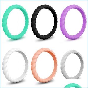 Party Favor Sile Ring Twist Braid Pure Colors Motion Rings Wedding Engagement Classical Suplies Ladies Jewelry Party Favor M 0 2Ns E Dho2Q