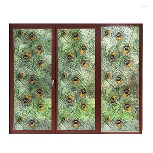 Adesivos de janela Green Peacock Feather Champeing Filming Home Decorativa de vidro estático sem lima 45/90cm