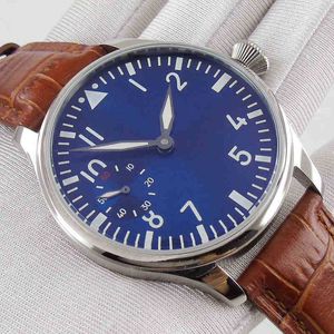 LW csSUPERCLONE LW watch 44mm Luminous Hands 17 Jewels Blue Sterile Dial 6497 Movement Manual Mechanical Mens Watch Leather Strap