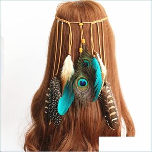 Arts and Crafts Bohemian Style Opaska na głowę Peacock Feathers Kolor ręcznie robiony splot MTI Storey Hair Bain Sain Ourist Memorial 11HX F DHZFH