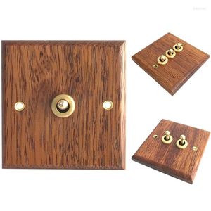 Switch 86 Typ Solid Wood Panel Wall Light Retro mässing Växla korn Elektriskt uttag