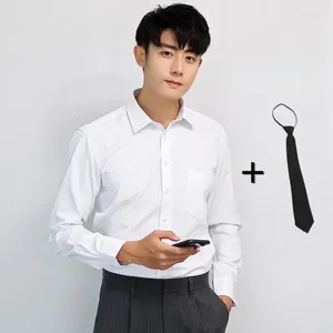 Men's Casual Shirts Men's Solid Basic Dress Shirt Long Sleeve With Tie Single Pocket High-quality Formal Social Black White Work Office