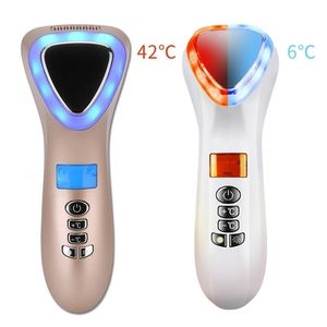 Ansiktsvårdsenheter Ultraljuds kryoterapi LED Cold Hammer Lifting Vibration Massager Anti Aging Skin Drawing Spa Beauty Device 221104