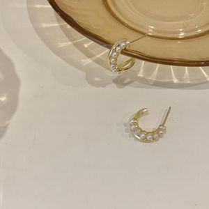 Hoopörhängen Dubbelskikt Imitation Pearl C Formed Earring for Women Girl Liten Clip on Non Pierced Creativivt Jewelry