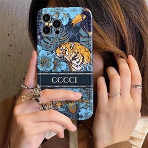 Cas de téléphone de créateur de mode pour iPhone 14 Pro Max 13 mini 12 sets 11 sets max plus xs xr x Plus L Casual G Blue Forest Tigers 22110402CZ