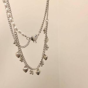 Choker Heart Chain Necklace For Women Imitation Pearl Metal Round Bead Necklaces Aesthetic Jewellery Christmas Party Halloween