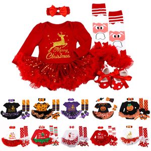 Rompers My 1st Christmas Baby Girls Romper Sets Xmas Party Dress Set Halloween Costume Clothes Clothing 4Pcs Christmas's Gifts 221104