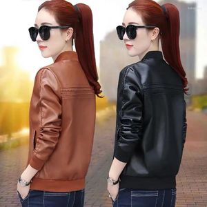 Casaco de motocicleta PU de couro feminino 2022 Spring Autumn Women Mulheres curtas Tops casuais moda moda de beisebol selvagem Jackets uniformes