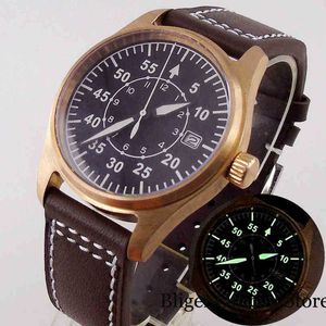 Superclone LW Watch Bliger Real Bronze Diver Luminous NH35A Movement Selfwinding Men Watch Sapphire Glass äkta läderband 39mm borstat fodral