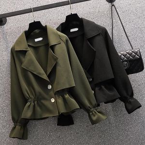 Trench da donna Cappotto corto in tinta unita nero Abbigliamento da donna Primavera Autunno Cappotto invernale Vetement Femme 2022 Capispalla Harajuku